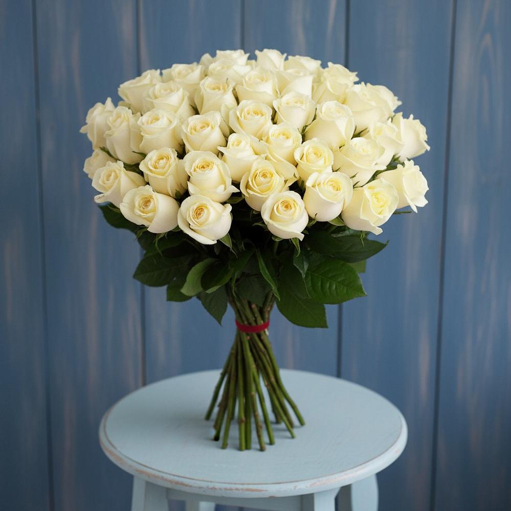 Букет 51 Белая роза Эдлесс Лав в Дивном