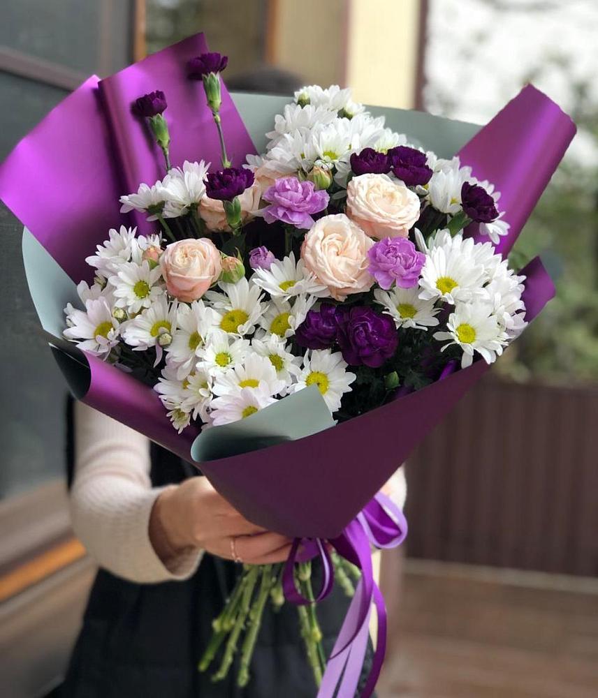 Букет цветов из: Хризантемы, Гвоздики и Розы в Дивном