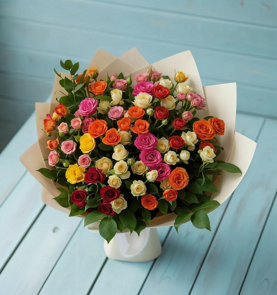 Букет Микс из разноцветных кустовых роз в Дивном