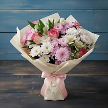 Букет цветов из:  Хризантемы, Альстромерии и Розы в Дивном