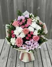 Букет цветов из:  Альстромерии, Гвоздики, Розы и Хризантемы в Дивном